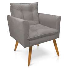 Poltrona Tais Suede Grafite Pés Palito Castanho - D'Rossi