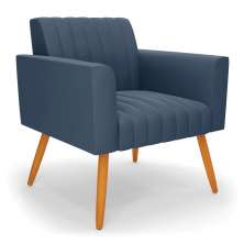 Poltrona Viena Gomada Suede Azul Marinho Pés Palito Castanho - D'Rossi