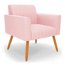 Poltrona Viena Gomada Suede Rosa Bebê Pés Palito Castanho - D'Rossi