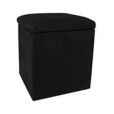 Puff Baú Dani Quadrado Suede Preto D'Rossi
