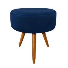 Puff Banqueta Berlim Redondo Suede Azul Marinho Pés Castanho D'Rossi