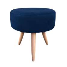 Puff Banqueta Berlim Redondo Suede Azul Marinho Pés Natural D'Rossi