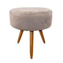 Puff Banqueta Berlim Redondo Suede Bege Pés Castanho D'Rossi