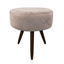 Puff Banqueta Berlim Redondo Suede Bege Pés Tabaco D'Rossi