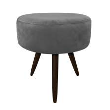 Puff Banqueta Berlim Redondo Suede Grafite Pés Tabaco D'Rossi