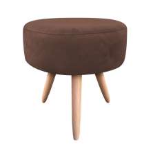 Puff Banqueta Berlim Redondo Suede Marrom Pés Natural D'Rossi