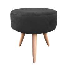 Puff Banqueta Berlim Redondo Suede Preto Pés Natural D'Rossi