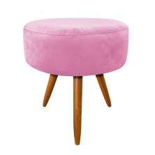 Puff Banqueta Berlim Redondo Suede Rosa Bebê Pés Castanho D'Rossi