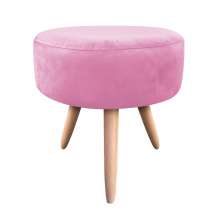 Puff Banqueta Berlim Redondo Suede Rosa Bebê Pés Natural D'Rossi