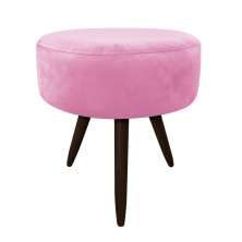 Puff Banqueta Berlim Redondo Suede Rosa Bebê Pés Tabaco D'Rossi