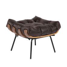 Puff Costela Couro Marrom Base Metal D'Rossi