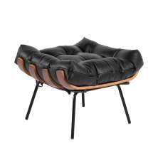 Puff Costela Couro Preto Base Metal D'Rossi
