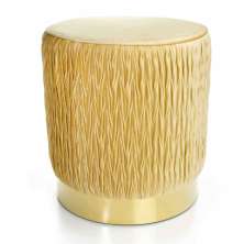 Puff Decorativo Redondo de Natal com Veludo Bege com Detalhe Dourado na Base - D'Rossi