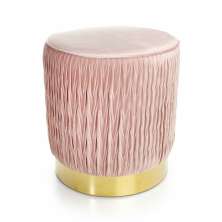 Puff Decorativo Redondo de Natal com Veludo Rosa Antigo com Detalhe Dourado na Base - D'Rossi