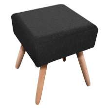 Puff Ibiza Quadrado Linho Preto A79 Pés Palito Natural D'Rossi