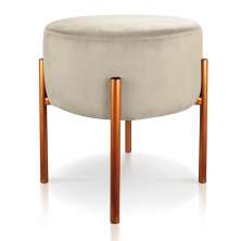 Puff Iron Suede Bege Base Metálica Cobre - D'Rossi
