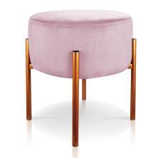 Puff Iron Suede Rosa Bebê Base Metálica Cobre - D'Rossi
