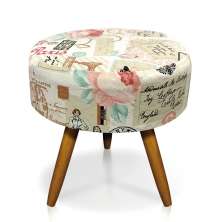 Puff Larissa Estampado Retrô Rosa D61 Pés Palito Castanho - D'Rossi