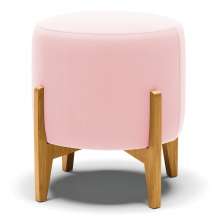 Puff Stella Suede Rosa Bebê Base Madeira Castanho - D'Rossi