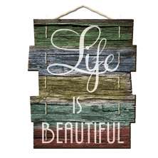 Quadro Placa Decorativa Madeira Frase "Life is Beautiful" D'Rossi