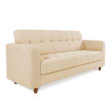 Sofá 03 Lugares Arezzo Suede Bege Pés Chanfrado Castanho - D'Rossi