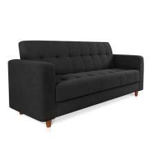 Sofá 03 Lugares Arezzo Suede Preto Pés Chanfrado Castanho - D'Rossi