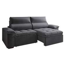 Sofá 2 Lugares Retrátil Letônia 180 cm Veludo Grafite Pés Tabaco - D'Rossi