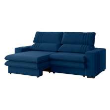 Sofá 2 Lugares Retrátil Noruega 180 cm Veludo Azul marinho Pés Tabaco - D'Rossi