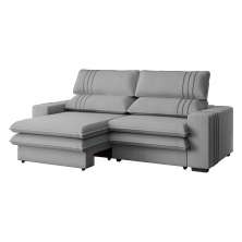 Sofá 2 Lugares Retrátil Noruega 230 cm Veludo Cinza Pés Tabaco - D'Rossi