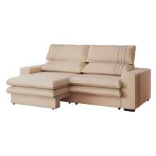 Sofá 2 Lugares Retrátil Noruega 270 cm Veludo Off White Pés Tabaco - D'Rossi