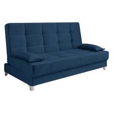 Sofá Cama Equador 193 cm Encosto Reclinável Veludo Azul Marinho Pés Plástico Cromado - D'Rossi