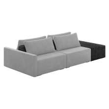 Sofá Ilha 2 Lugares Living 292cm Modulado Sala Lary Veludo Cinza/PU Pto K01 - D'Rossi