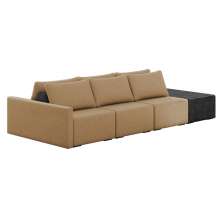 Sofá Ilha 3 Lugares Living 342cm Modulado para Sala Lary Linho Areia/PU Pto K01 - D'Rossi