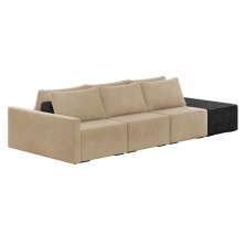 Sofá Ilha 3 Lugares Living 372cm Modulado Sala Lary Veludo Bege/PU Pto K01 - D'Rossi