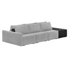 Sofá Ilha 3 Lugares Living 372cm Modulado Sala Lary Veludo Cinza/PU Pto K01 - D'Rossi