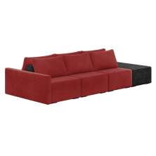 Sofá Ilha 3 Lugares Living 402cm Modulado Sala Lary Veludo Vermelho/PU Pto K01 - D'Rossi