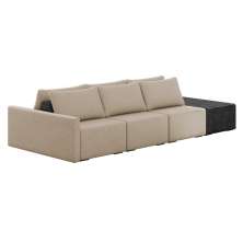 Sofá Ilha 3 Lugares Living 402cm Modulado para Sala Lary Linho Areia/PU Pto K01 - D'Rossi