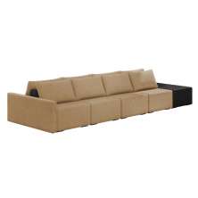 Sofá Ilha 4 Lugares Living 472cm Modulado para Sala Lary Linho Areia/PU Pto K01 - D'Rossi