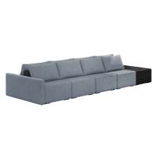 Sofá Ilha 4 Lugares Living 472cm Modulado para Sala Lary Linho Azul/PU Pto K01 - D'Rossi