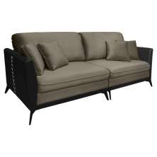Sofá Living Mondaí 4 Lugares 262 cm Veludo Cappuccino Pés de Ferro Preto - D'Rossi