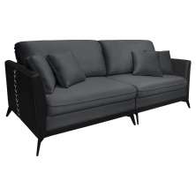 Sofá Living Mondaí 4 Lugares 262 cm Veludo Grafite Pés de Ferro Preto - D'Rossi