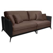 Sofá Living Mondaí 4 Lugares 262 cm Veludo Marrom Pés de Ferro Preto - D'Rossi