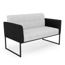 Sofá Namoradeira 2 Lugares Base Industrial Preto Elisa Preto/Linho Cinza A05 D03 - D'Rossi