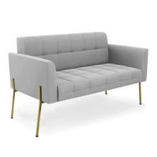Sofá Namoradeira 2 Lugares Pé de Ferro Dourado Elisa Suede Cinza D03 - D'Rossi
