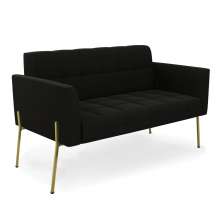 Sofá Namoradeira 2 Lugares Pé de Ferro Dourado Elisa Suede Preto D03 - D'Rossi