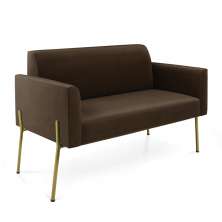 Sofá Namoradeira 2 Lugares Pé de Ferro Dourado Marisa Suede Marrom D03 - D'Rossi