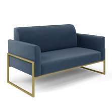 Sofá Namoradeira Base Industrial Alta Dourado Marisa Suede Azul Marinho D03 - D'Rossi