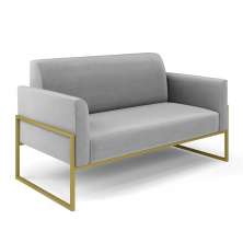 Sofá Namoradeira Base Industrial Alta Dourado Marisa Suede Cinza D03 - D'Rossi
