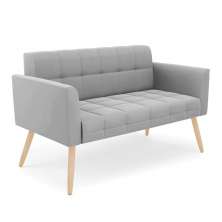 Sofá Namoradeira Elisa Suede Cinza Pés Palito Natural - D'Rossi