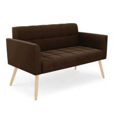 Sofá Namoradeira Elisa Suede Marrom Pés Palito Natural - D'Rossi
